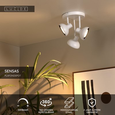 Lucide SENSAS - Plafondspot - Ø 25,8 cm - 3xGU10 (ES111) - Wit